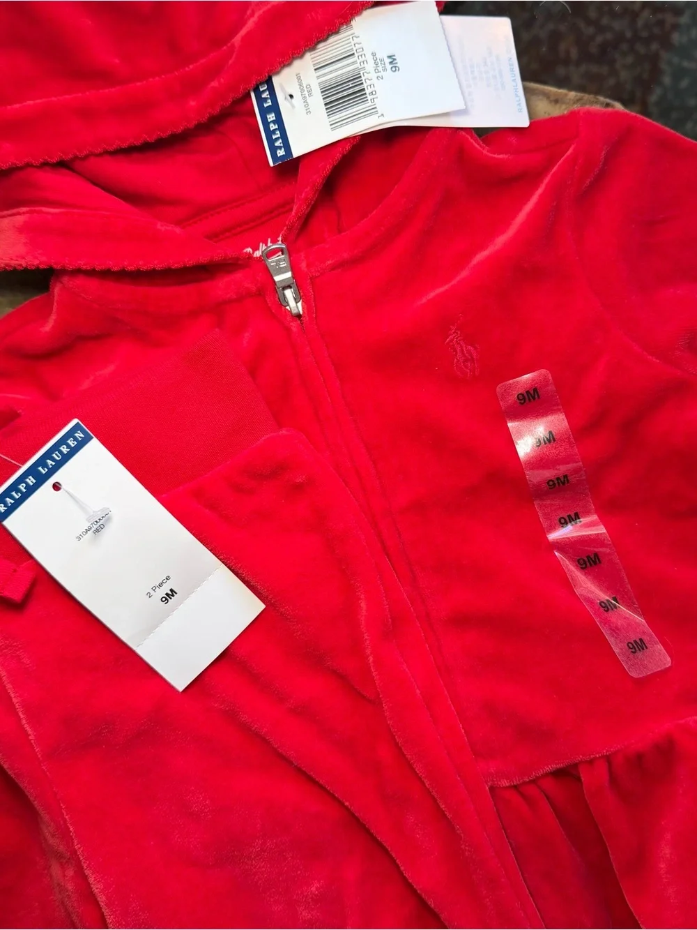 Ralph Lauren Toddler Red Velour Zip Hoodie and Pants